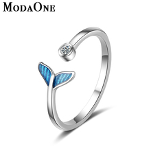 ModaOne-Anillo de Plata de Ley 925 con cola de pez azul para mujer y niña, anillo delicado ajustable de circonita AAAAA, Anillos Bague JZ253 2024 - compra barato
