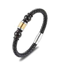 Pulseira masculina de couro trançado, bracelete com fecho magnético de aço inoxidável estilo punk para homens e mulheres, novo, 2019 2024 - compre barato