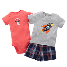 Ropa de manga corta para bebé, camisetas, pelele y pantalones cortos a cuadros, conjunto de ropa infantil, conjunto de ropa recién nacido, traje de verano, 2019 2024 - compra barato