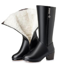 2022 New Fashion Winter Rhinestone Real Leather Boots Thick Heel Warm Plush / Wool High Boots Women Shoes Snow Boots Plus Size 2024 - buy cheap