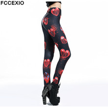 Fccexio-novo calça legging feminina, rosa, adora, cintura alta, treino, fitness, fitness, coração sanguíneo, estampa preta, leggings feminina 2024 - compre barato