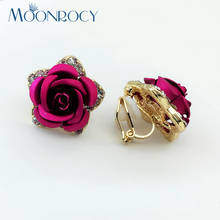 MOONROCY Free shipping Fashion Rose Gold Color Red Blue Purple Crystal Earrings Clip Earrings Rose Flower For Women Girl Gift 2024 - buy cheap