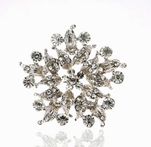 2 Inch Rhodium Silver Plated Rhinestone Crystal Leaf Flower Bridal and Weddding Invitation Bouquet Brooch 2024 - купить недорого