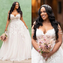 Plus Size Wedding Dresses 2019 V Neck Lace Appliques Off the Shoulder Bridal Wedding Gowns Custom Made vestido de noiva 2024 - buy cheap