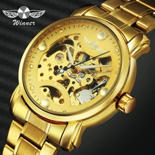 WINNER Golden Automatic Mechanical Mens Watches Top Brand Luxury Skeleton Dial Stainless Steel Strap Royal Business Wristwatches 2024 - buy cheap