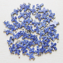 Wholesale 30pcs/lot charms natural sodalite stone cross beads pendants for DIY jewelry making women gift free shipping 2024 - buy cheap