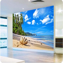 beibehang photo wallpaper 3d flooring painting Living room background beach clouds coconut shells Sea View large mural wallpaper 2024 - buy cheap