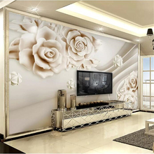 wellyu  papel de parede 3D   Custom wallpaper 3d embossed jade carving rose TV background wall   wall papers home decor 2024 - buy cheap