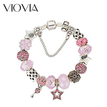 VIOVIA Authentic Pink Crystal Star Charm Beads Fit Original Bracelet Women DIY Jewelry Pulseira Masculina B17021 2024 - buy cheap