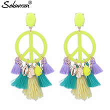 Sehuoran New Color Design Tassel Earrings Big Peace Shaped Earrings For Women Statement Oorbellen Jewelry Charm Drop Earrings 2024 - buy cheap