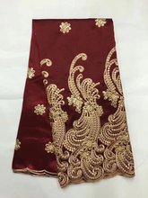 2018 Latest Nigerian George Lace High Quality New Silk African Indian George Fabric Red+gold Sequin Fabric For Women Party 5yard 2024 - buy cheap