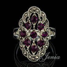 JENIA Vintage White Gold Color Black Marcasite Purple Austrian Crystal Ring for Women XR234 2024 - buy cheap