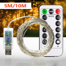 Remote Control Dimmable USB Led String Lights 10m 100 leds 5V 33FT Copper Wire Warm White wedding party decoration Lighting 2024 - buy cheap
