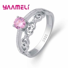 Round Sports Casual Style Pink Stone Crystal Cubic Zirconia Adult Surprise Gift Ring 925 Sterling Silver For Girl 2024 - buy cheap