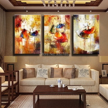 free shipping ,hand painted Dancer Ballet Dancing abstract oil painting on canvas 3 piece/set wall art home decor 2024 - buy cheap