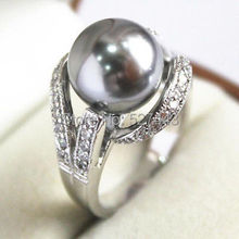Wholesale free shipping >>Pretty 18KGP 12MM Grey Shell Pearl Women' s Ring si 2024 - buy cheap
