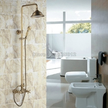 Cuarto de baño montado en la pared de lluvia grifo de la ducha con ducha de mano y latón antiguo Dual de mezclador grifos Wrs109 2024 - compra barato