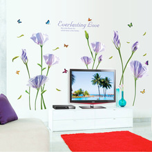 Виниловая настенная наклейка с лилиями для спальни, телевизора, фона, домашнего декора, Наклейки на стены 2024 - купить недорого