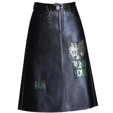 plus size 4XL PU faux leather knee-length skirt women a-line black sequined embroidered 2022 high waist skirt 2024 - buy cheap