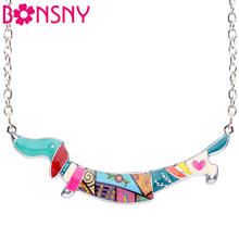 Bonsny Enamel Alloy Jumping Dachshund Dog Necklace Pendant Chain Collar Cute Animal Charm Fashion Jewelry For Women Girls Gifts 2024 - buy cheap