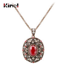 Kinel Vintage Red Necklace For Women Ancient Gold Color Ethnic Big Oval Pendant Necklace Crystal Gifts Jewelry Wholesale 2024 - buy cheap