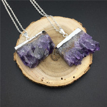 MY0861 Purple Crystal Quartz Stalactite Slice Cluster Pendant Necklace,Amethysts Druzy Silver Electroplated Pendant Silver Chain 2024 - купить недорого
