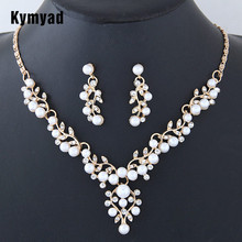 Kymyad conjunto de joias de casamento, pérola de imitação, joias simples conjunto de brincos e colar, acessórios femininos 2024 - compre barato