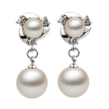 Pendientes de perlas chapadas en plata para mujer, aretes colgantes de cristal de circonita con perlas, Pendientes colgantes, nueva moda 2024 - compra barato