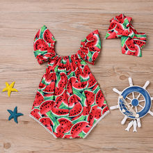 2PCS  Newborn Baby Girl Watermelon Summer  Cute Bodysuit Jumpsuit Outfit 2024 - купить недорого