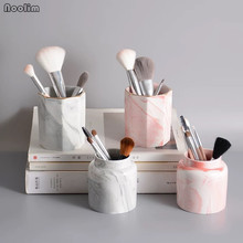 Nordic Marbling Geometric Ceramic Makeup Brush Jewelry Storage Holder Desktop Cosmetic Pen Eyeliner Eyebrow Pencil Storage Box 2024 - buy cheap