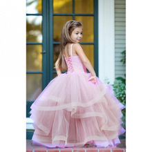 Lovely Pink Flower Girl Dresses Thin shoulder strap Gown Cascading Appliques Tulle Gowns Girls First Communion Dresses 2024 - buy cheap