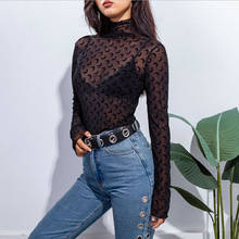 Fashion Sexy See Through Mesh T Shirt Tops for Women Long Sleeve Slim Fit Sheer Turtleneck Blusas t shirt Tee 2024 - buy cheap