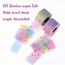 Glitter Sequin Star&love Tulle Roll 50yards 6cm 2.4inch Spool Tutu Wedding Deco Organza Laser DIY Crafts Birthday Party Supplies 2024 - buy cheap