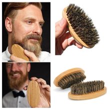 Escova de cabelo de javali masculina, escova de bigode com cerdas de madeira redondas e militar 2024 - compre barato