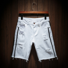 Мужские белые джинсовые шорты с дырками, новые модные летние мужские хлопковые шорты, мужские повседневные джинсовые шорты 2024 - купить недорого