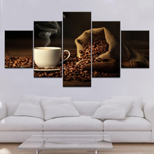 Pintura de la lona arte de pared de cocina de 5 piezas fragante granos de café fotos Modular Poster impreso en alta definición restaurante casa cuadro decorativo 2024 - compra barato