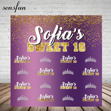 Sensfun Purple Gold Glitter Sweet 16 Party Photography Backgrounds For Girls Crown Happy Birthday Backdrop Photo Studio Custom 2024 - buy cheap