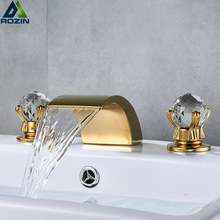 Смеситель для ванной с золотой водопадом, хромированный кран для раковины, с кристальной ручкой 2024 - купить недорого