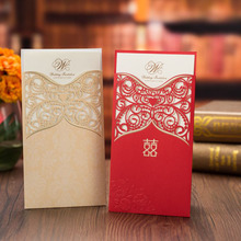 Tarjetas de Felicitación de flores de encaje, sobres personalizados, decoración para fiesta de boda, color rojo y dorado, 1 unidad 2024 - compra barato