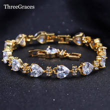 ThreeGraces Fairy Style Bridal Jewelry Gold Color Heart Connected Cubic Zirconia Wedding Bracelets For Brides BR081 2024 - buy cheap