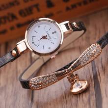 Relogio Feminino Women Watches Casual Bracelet Watch Women Leather Rhinestone Analog Quartz Watch 2024 - buy cheap