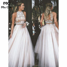 Two Pieces Gown Evening Dresses 2019 Long with Crystals Beaded vestidos de fiesta Tulle robe de soiree Evening Dresses long 2024 - buy cheap