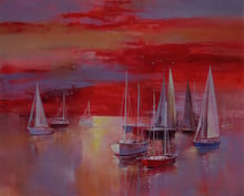 Frete Grátis absrast vermelho vela no mar paisagem tela impressões pintura a óleo impressa em canvas wall art decoração imagem 2024 - compre barato