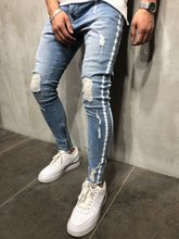 Diaooaid calça jeans masculina, nova moda de streetwear com zíper simples, azul, jeans rasgado, cor sólida, personalidade, 2018 2024 - compre barato