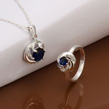 Atacado de jóias, 925 moda jóias de prata azul cristal colar e conjuntos de jóias anel para mulheres SS570 2024 - compre barato