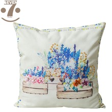 Pano de linho e algodão vestido azul bonito vaso de flores corda bordado padrão 45x45cm fronha de travesseiro quadrado 2024 - compre barato