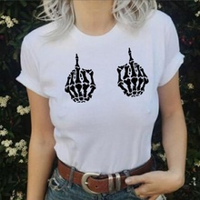 Женская футболка с принтом скелета, черно-белая хлопковая Футболка с принтом черепа в стиле панк-рок 2024 - купить недорого