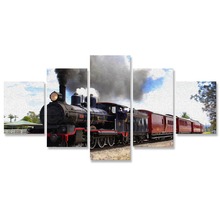 Canvas Painting Steam Train 5 Panel Posters and Prints Decorative Picture Paintings for Living Room Wall 2024 - buy cheap