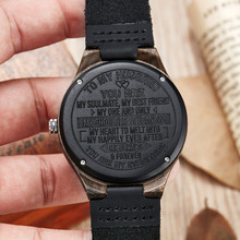 Relojes de madera para mi marido, reloj de cuarzo grabado, reloj de pulsera moderno de bambú para hombre, reloj de cuero de moda de madera natural, regalo creativo 2024 - compra barato