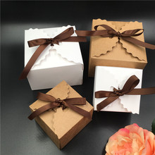 24 шт./лот DIY Подарочная коробка из крафт-бумаги для свадьбы, дня рождения и рождественской вечеринки, картонные коробки для печенья/конфет с лентой 2024 - купить недорого